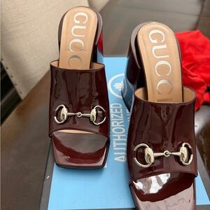 Gucci Women's Dark Red Patent Leather Mules